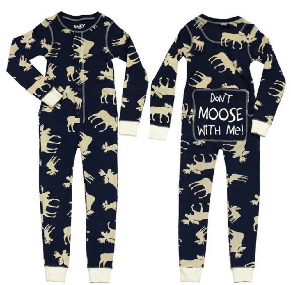 Lazy One Kids Moose Flap Jack Onesie Pajamas - 3T Blue